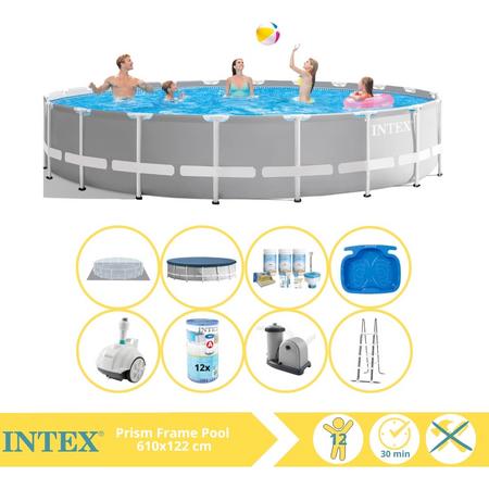 Intex Prism Frame Zwembad - Opzetzwembad - 610x122 cm - Inclusief Onderhoudspakket, Filter, Zwembad Stofzuiger en Voetenbad
