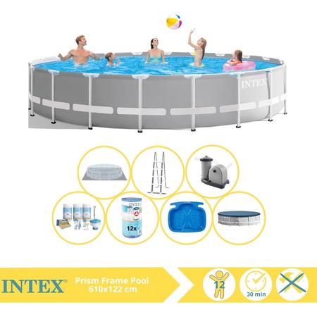 Intex Prism Frame Zwembad - Opzetzwembad - 610x122 cm - Inclusief Onderhoudspakket, Filter en Voetenbad