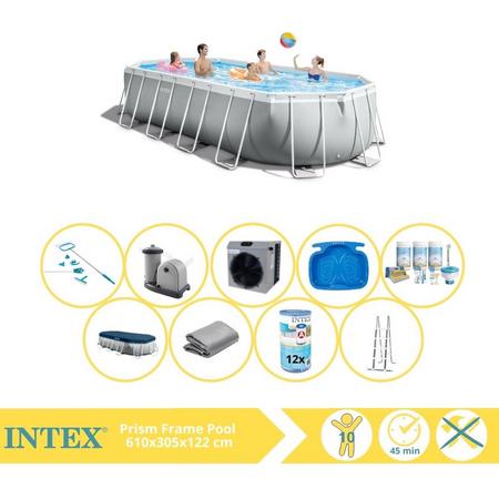 Intex Prism Frame Zwembad - Opzetzwembad - 610x305x122 cm - Inclusief Onderhoudspakket, Filter, Onderhoudsset, Voetenbad en Warmtepomp CP