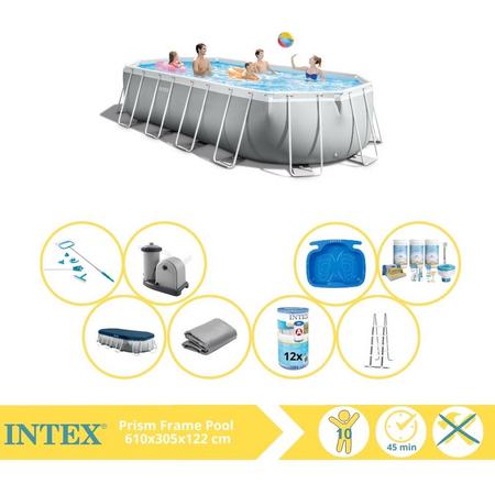 Intex Prism Frame Zwembad - Opzetzwembad - 610x305x122 cm - Inclusief Onderhoudspakket, Filter, Onderhoudsset en Voetenbad
