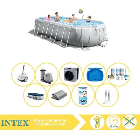 Intex Prism Frame Zwembad - Opzetzwembad - 610x305x122 cm - Inclusief Onderhoudspakket, Filter, Zwembad Stofzuiger, Voetenbad en Warmtepomp CP