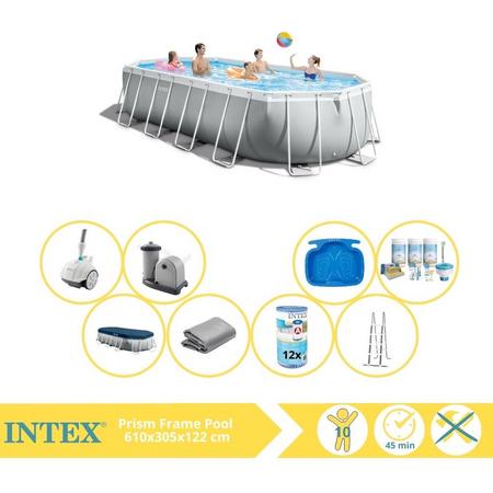 Intex Prism Frame Zwembad - Opzetzwembad - 610x305x122 cm - Inclusief Onderhoudspakket, Filter, Zwembad Stofzuiger en Voetenbad