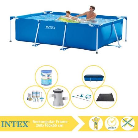 Intex Rectangular Frame Zwembad - Opzetzwembad - 260x160x65 cm - Inclusief Afdekzeil, Onderhoudspakket, Zwembadpomp, Filter, Onderhoudsset en Solar Mat