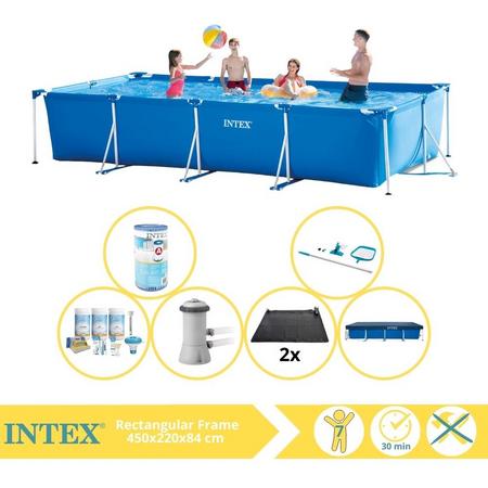 Intex Rectangular Frame Zwembad - Opzetzwembad - 450x220x84 cm - Inclusief Afdekzeil, Onderhoudspakket, Zwembadpomp, Filter, Onderhoudsset en Solar Mat