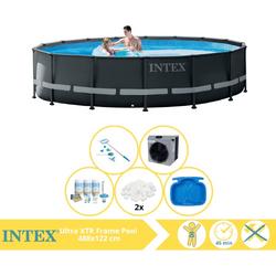   Ultra XTR Frame Zwembad - Opzetzwembad - 488x122 cm - Inclusief Onderhoudspakket, Filterbollen, Onderhoudsset, Voetenbad en Warmtepomp CP