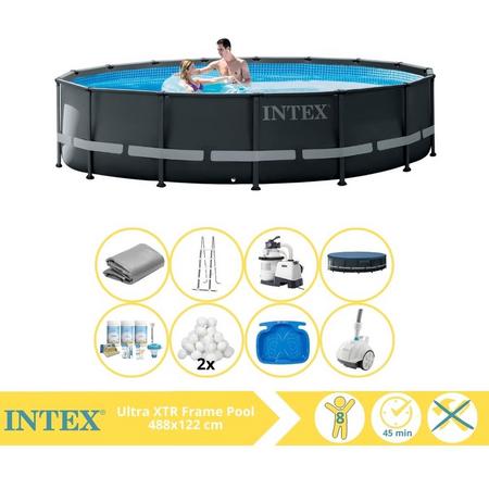 Intex Ultra XTR Frame Zwembad - Opzetzwembad - 488x122 cm - Inclusief Onderhoudspakket, Filterbollen, Zwembad Stofzuiger en Voetenbad