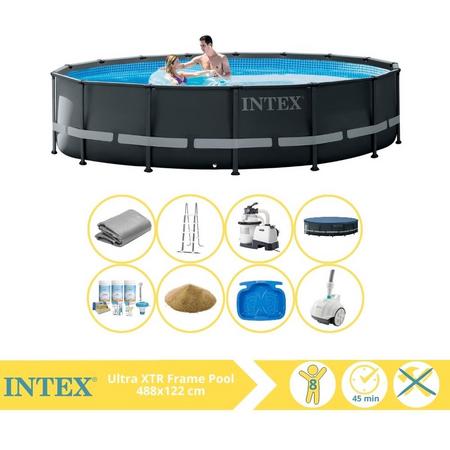 Intex Ultra XTR Frame Zwembad - Opzetzwembad - 488x122 cm - Inclusief Onderhoudspakket, Filterzand, Zwembad Stofzuiger en Voetenbad