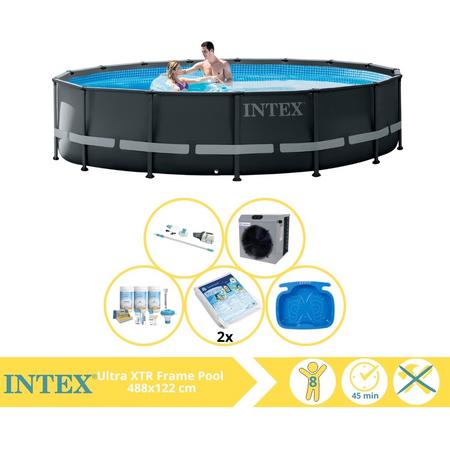 Intex Ultra XTR Frame Zwembad - Opzetzwembad - 488x122 cm - Inclusief Onderhoudspakket, Glasparels, Stofzuiger, Voetenbad en Warmtepomp CP