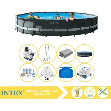 Intex Ultra XTR Frame Zwembad - Opzetzwembad - 610x122 cm - Inclusief Onderhoudspakket, Filterbollen, Luxe Zwembad Stofzuiger en Voetenbad