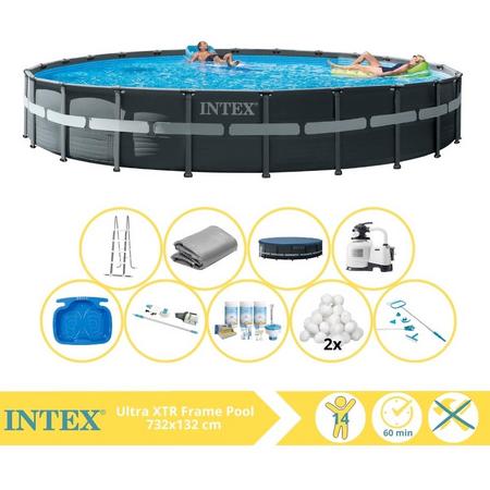 Intex Ultra XTR Frame Zwembad - Opzetzwembad - 732x132 cm - Inclusief Onderhoudspakket, Filterbollen, Onderhoudsset, Stofzuiger en Voetenbad