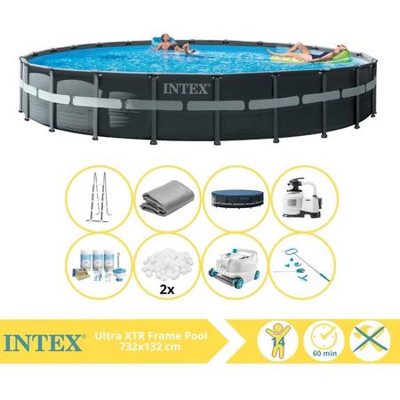 Intex Ultra XTR Frame Zwembad - Opzetzwembad - 732x132 cm - Inclusief Onderhoudspakket, Filterbollen, Onderhoudsset en Luxe Zwembad Stofzuiger