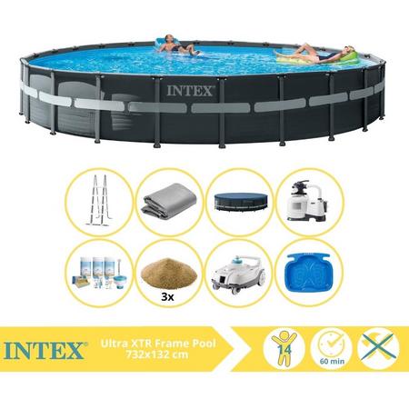 Intex Ultra XTR Frame Zwembad - Opzetzwembad - 732x132 cm - Inclusief Onderhoudspakket, Filterzand, Zwembad Stofzuiger en Voetenbad