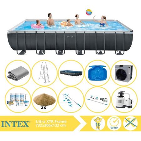 Intex Ultra XTR Frame Zwembad - Opzetzwembad - 732x366x132 cm - Inclusief Onderhoudspakket, Filterzand, Onderhoudsset, Stofzuiger, Voetenbad en Warmtepomp CP