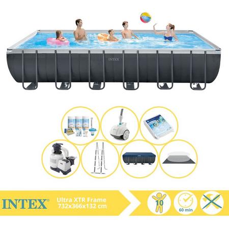 Intex Ultra XTR Frame Zwembad - Opzetzwembad - 732x366x132 cm - Inclusief Onderhoudspakket, Glasparels en Luxe Zwembad Stofzuiger