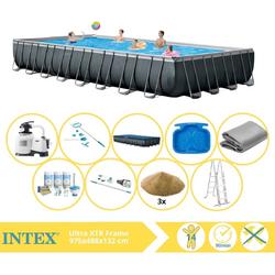 Intex Ultra XTR Frame Zwembad - Opzetzwembad - 975x488x132 cm - Inclusief Onderhoudspakket, Filterzand, Onderhoudsset, Stofzuiger en Voetenbad