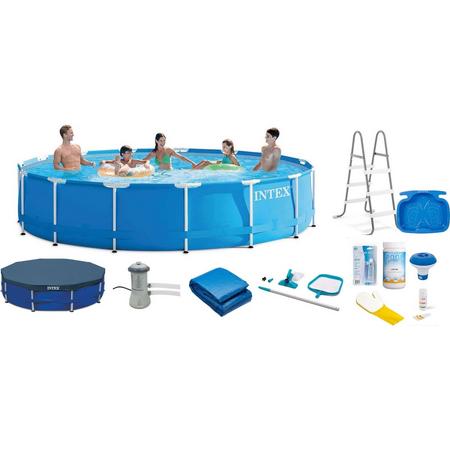 Intex zwembad rond - Metal Frame Pool 457x84cm - vordeelpakket - inclusief filterpomp en onderhoudsset