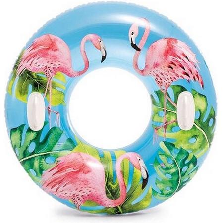 Intex zwemband/zwemring blauw/roze met flamingo 97 cm - Zwembad/strand speelgoed