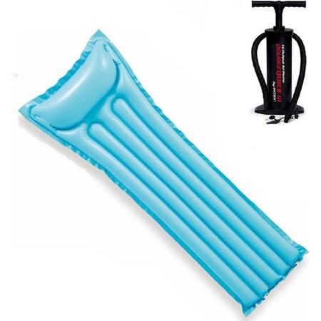 Lntex luchtbed, blauw 183x69cm. Inclusief luchtpomp. ligmat / Watermat met hoofdkussen / waterluchtmatras.