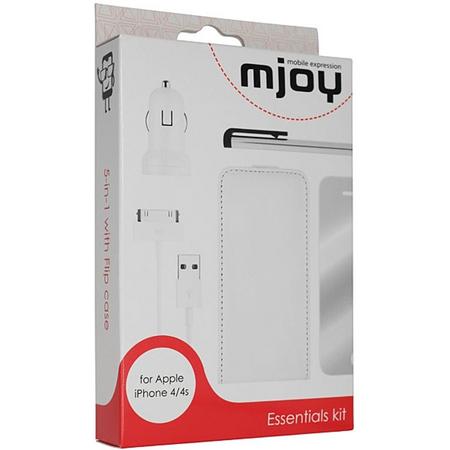 Mjoy 5 in 1 pakket met flipcase voor iphone 4/4s- wit
