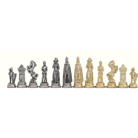Luxe schaakset - Mary Stuart stukken klassiek goud zilver met schaakbord van elm hout - 48 x 48 cm