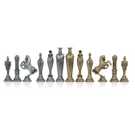 Luxe schaakset - Renaissance stijl in klassiek goud zilver en houten schaakbord - 51 x 51 cm