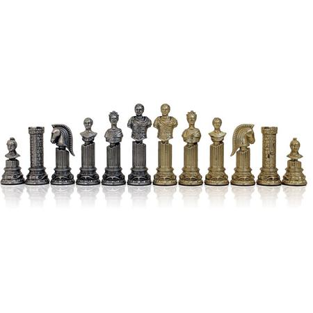 Luxe schaakset - Romijnse buste stukken klassiek goud zilver en houten opbergbox met lade - 61 x 61 cm
