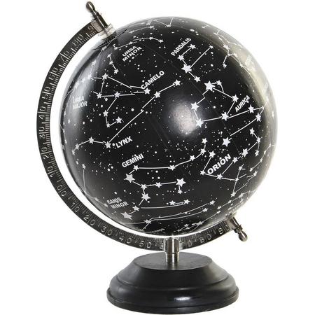 Decoratie wereldbol/globe sterrenhemel zwart op aluminium voet/standaard 28 x 22 cm -  Sterren en sterrenbeelden