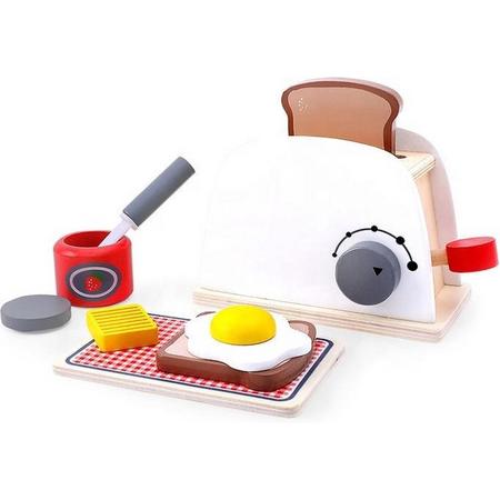 JAP Toys - Gecertificeerd Houten speelgoed 9 delig Broodrooster - Ontbijt set