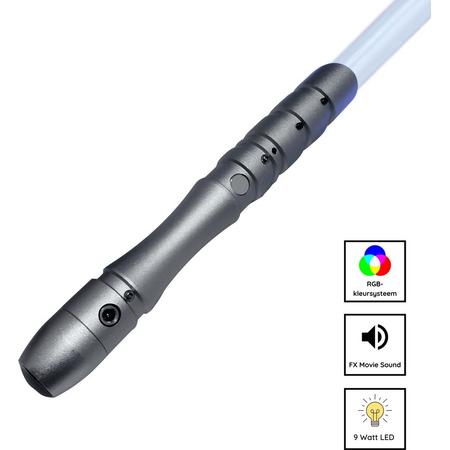 Basic Star Wars Lightsaber met Geluid en RGB kleuren - RGB 11 Kleuren en Geluid - Lightsaber - Lichtzwaard - Star Wars Lichtzwaard - Laser Zwaard voor Duelleren - Aluminium Handvat - 114 CM - Mat grijs