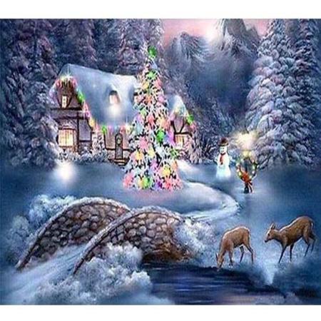 JDBOS ® Diamond Painting - Verlicht huisje in de sneeuw - Winter - Natuur - 30 x 40 cm