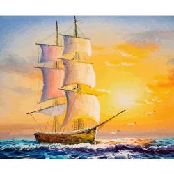 JDBOS ® Schilderen op nummer -  Schip op zee - Zonsondergang - Paint by numbers - Verven volwassenen - 40x50 cm