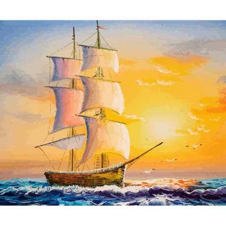 JDBOS ® Schilderen op nummer -  Schip op zee - Zonsondergang - Paint by numbers - Verven volwassenen - 40x50 cm
