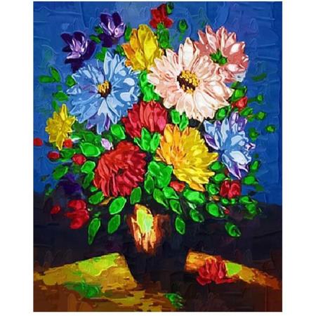 JDBOS ® Schilderen op nummer -  Vaas met kleurrijke bloemen - Verven volwassenen - 40x50 cm