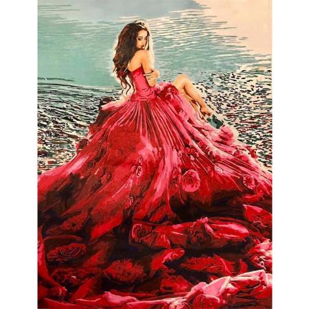 JDBOS ® Schilderen op nummer - Vrouw met rode rozen jurk - Verven volwassenen - 40x50 cm