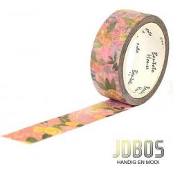 JDBOS ® Washi tape Bloemen - 15 mm breed – 7 meter lang