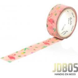 JDBOS ® Washi tape Flamingo’s - 15 mm breed – 7 meter lang