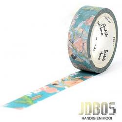 JDBOS ® Washi tape Vogels / bloemen - 15 mm breed – 7 meter lang