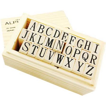 Stempelset alfabet houten doos - A tot Z - letters