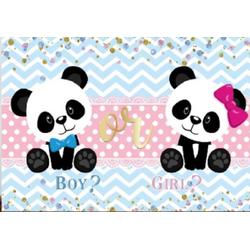 Geboorte - Versiering - Babyshower - Gender Reveal - Geslacht onthulling - Raam - Poster - Wanddoek - Banner van Polyester - (Breed) 150cm x (Hoog) 100cm - Boy or Girl - Pandabeertjes -
