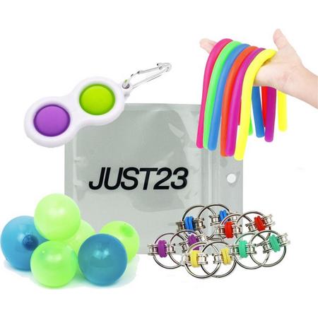 JUST23 Fidget toys pakket - Fidget toys - Fidget - Pop it - Fidget toys pakket goedkoop - 4x Sticky balls - 5x Flippy chainz - 2x Monkey noodles - 1x Simple dimple paars / groen