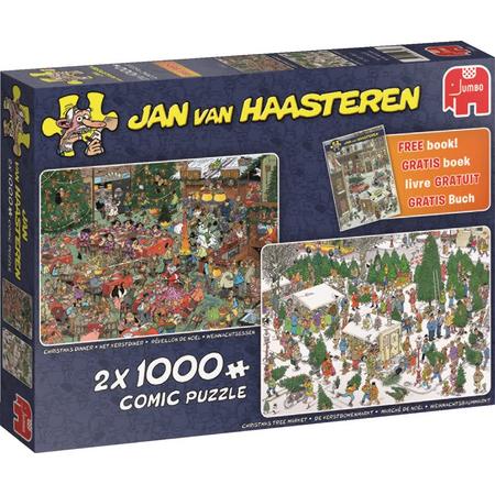 Jan van Haasteren Het Kerstdiner en De Kerstbomenmarkt 2 in 1 Puzzel Kerst 2x1000 stukjes