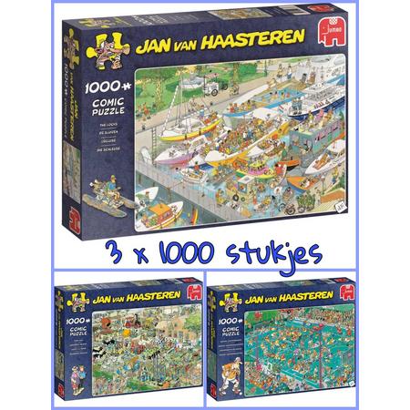 Jan van Haasteren puzzelvoordeelset de sluizen 1000,boerderijbezoek 1000, hockeykampioenschappen 1000