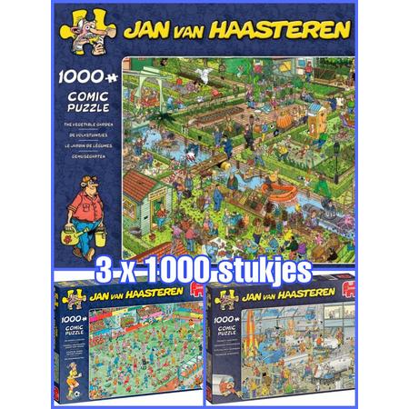 Jan van haasteren puzzelvoordeelset vrouwenvoetbal 1000, volkstuintjes 1000, techn.hoogstandjes 1000
