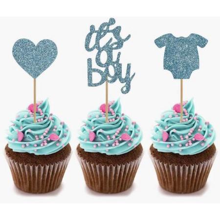 cupcake / taart / prikkers / its a boy / jongen / geboorte / gender reveal / blauw / feest