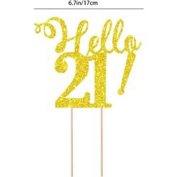 taart topper - hello 21 - verjaardag - 21 jaar - cheers - decoratie - happy birthday - versiering - Goud