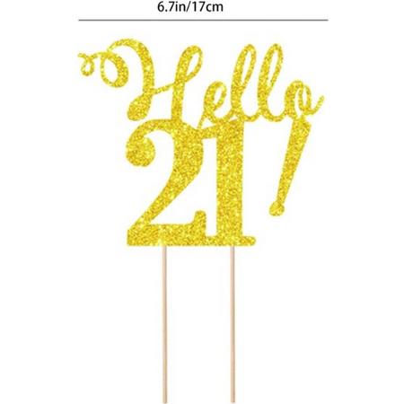 taart topper - hello 21 - verjaardag - 21 jaar - cheers - decoratie - happy birthday - versiering - Goud