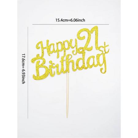 taart topper - verjaardag - 21 jaar - cheers - decoratie - happy birthday - versiering - Goud