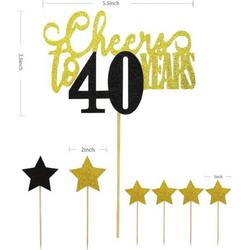 taart topper - verjaardag - 40 jaar - cheers - decoratie - happy birthday - versiering - ster - Goud - Zwart