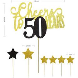 taart topper - verjaardag - 50 jaar - cheers - decoratie - happy birthday - versiering - ster - Goud - Zwart