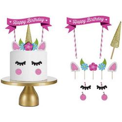 taart topper - verjaardag - Eenhoorn - Unicorn - decoratie - happy birthday - versiering - Roze - glitter